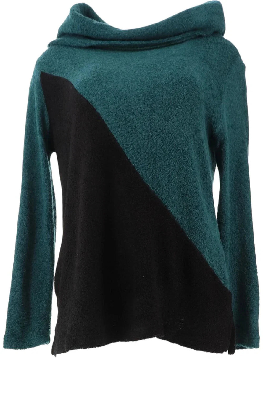 Nina Leonard Women's Cowl-Neck Colorbock Sweater Tunic Teal/Black - Regular